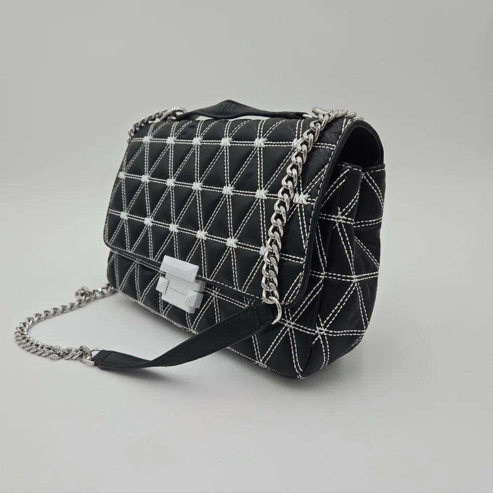 Michael Kors Black and White Quilted Sloan Shoulder Bag